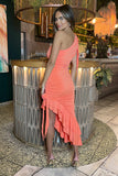 Ruched Midi Dress Peach