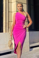 ONE SHOULDER MIDI DRESS - PINK